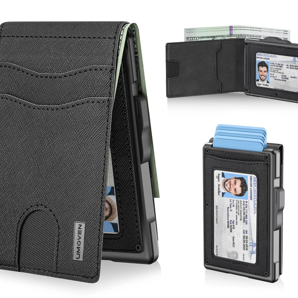 Wallets Aluminum & Leather Slim Carbon Fiber Business Wallet Minimalist ID Window, Cash