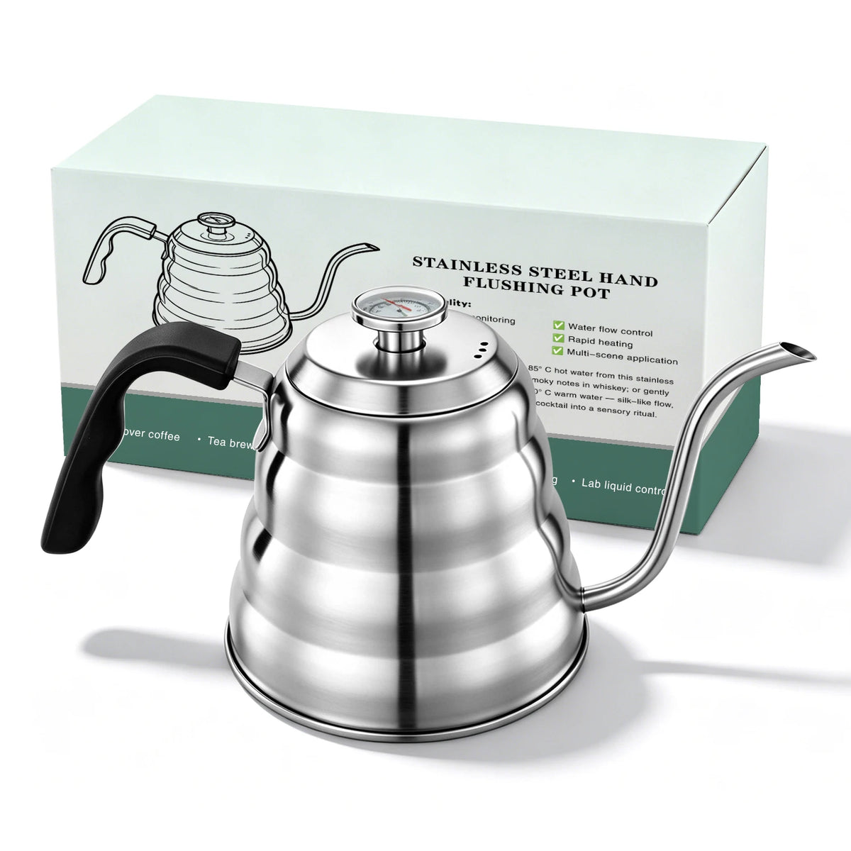 1200ml 304 Stainless Steel Gooseneck Pour Over Coffee Kettle with Built Thermometer