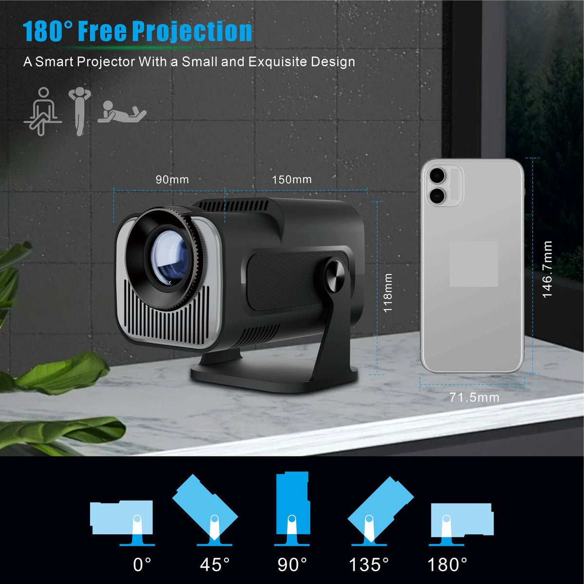 New Hd 4K Home Theateled Projector Hy320Mini Smart Projectors Portable WIFI6 200 ANSI