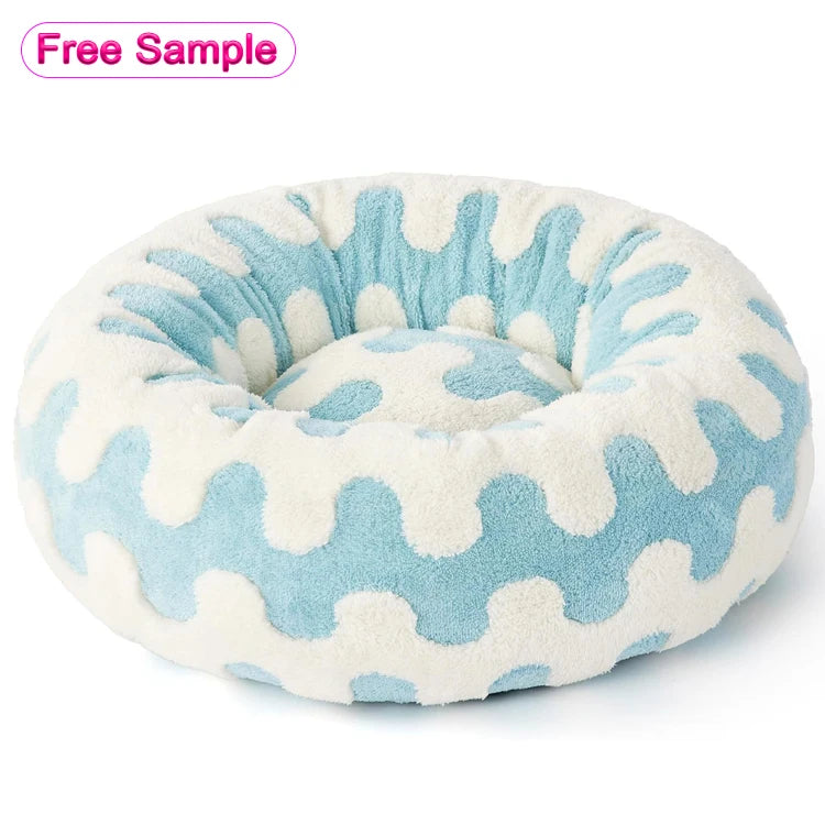 Long Faux Fur Donut Dog Bed, Round and Super Soft for Winter Naps