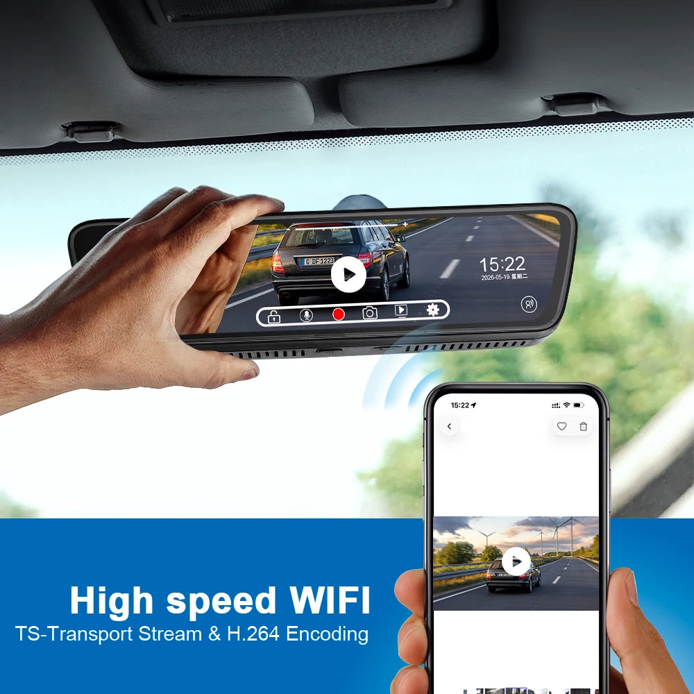 Rear View Car Mirror Dash Cam 2K, with 5G WIFI 8.66 Inch Dash Camera AI Collision Front