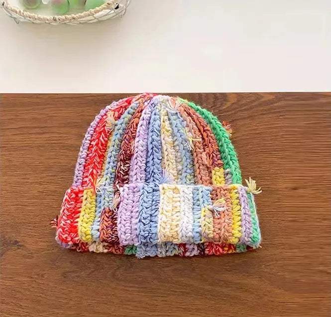 Colorful Handmade Crochet Knit Beanie Hats for Unisex Slouchy Streetwear Winter Hat Beach