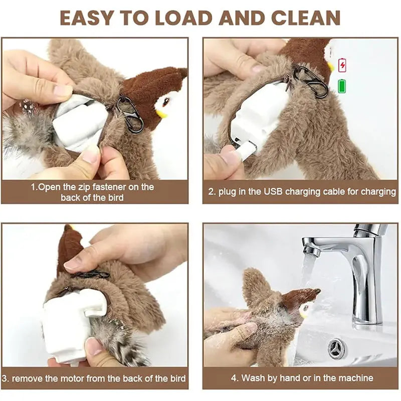USB Rechargeable Interactive Cat Toy Simulated Chirping Bird Automatic Flapping Wings