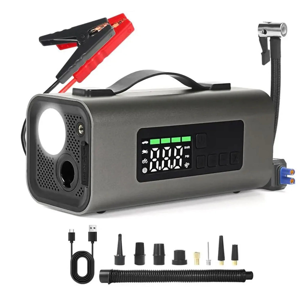 Multi Functional 6 In 1 Cordless Lithium Battery Car Jump Starter Tire Inflator Blower