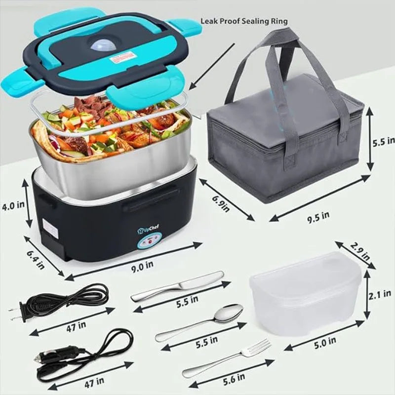 Stainless Steel Double Layer Food Heater Car and Home Use Electric Lunch Box With Handbag