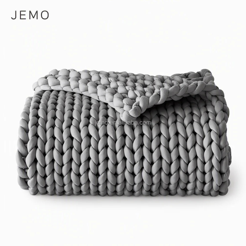 Handmade Premium Chunky Knitted Weighted Blanket for Anxiety Relief, Breathable Cotton
