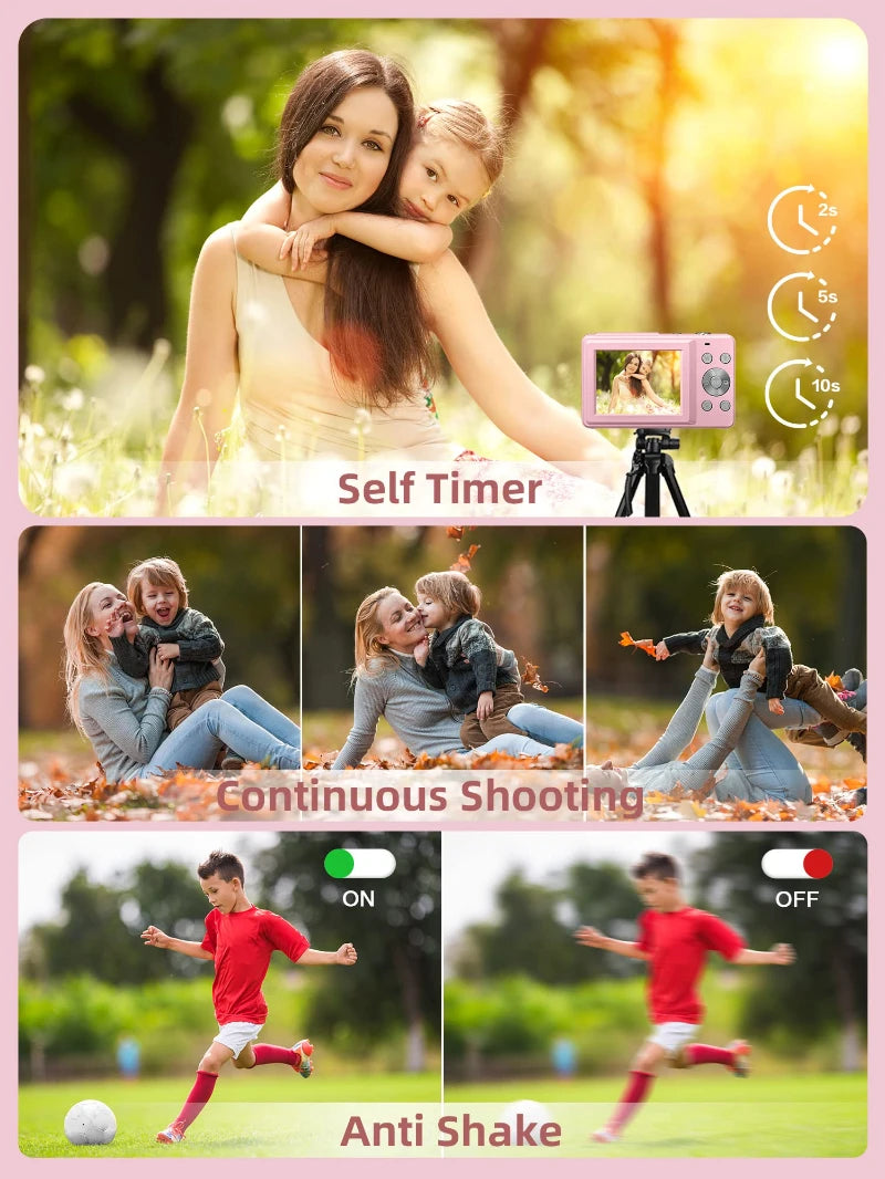 32GB Kids Mini FHD Full HD Digital Camera Face Detection Retro Pink Children'S