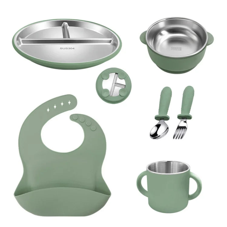 Children'S New Silicone & Stainless Steel Baby Toddler Feeding Cutlery Set 6 in 1 BPA