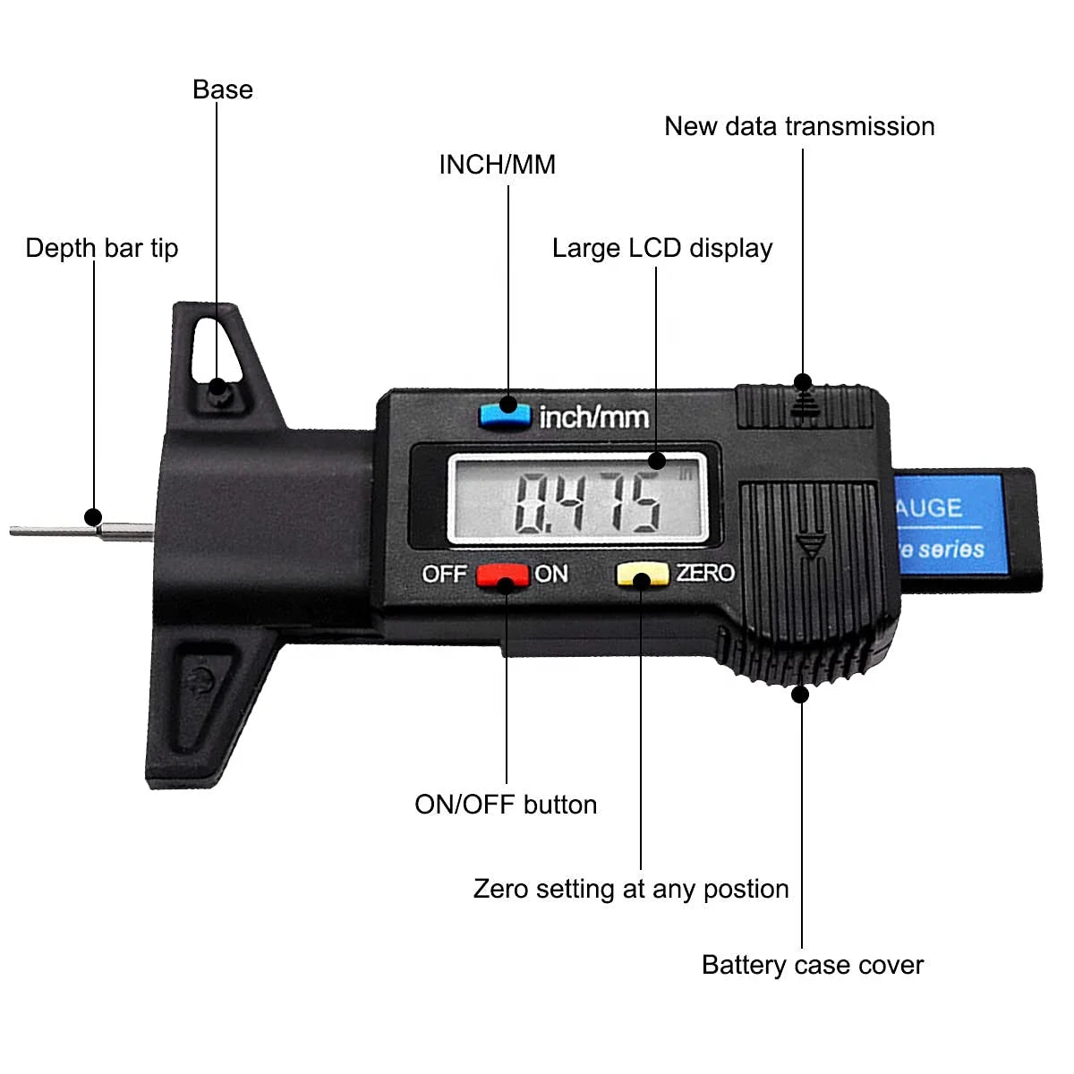 Digital Tire Tread Depth Gauge LCD with Inch & MM Conversion Tester Tool for Car