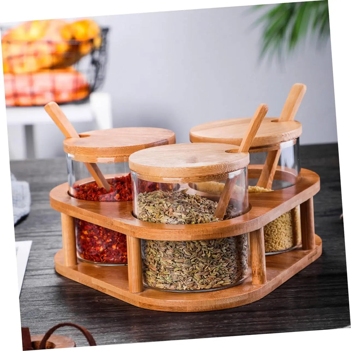 Glass Seasoning Jars Set with Bamboo Lid and Spoon-Spice Rack Organizer for Kitchen
