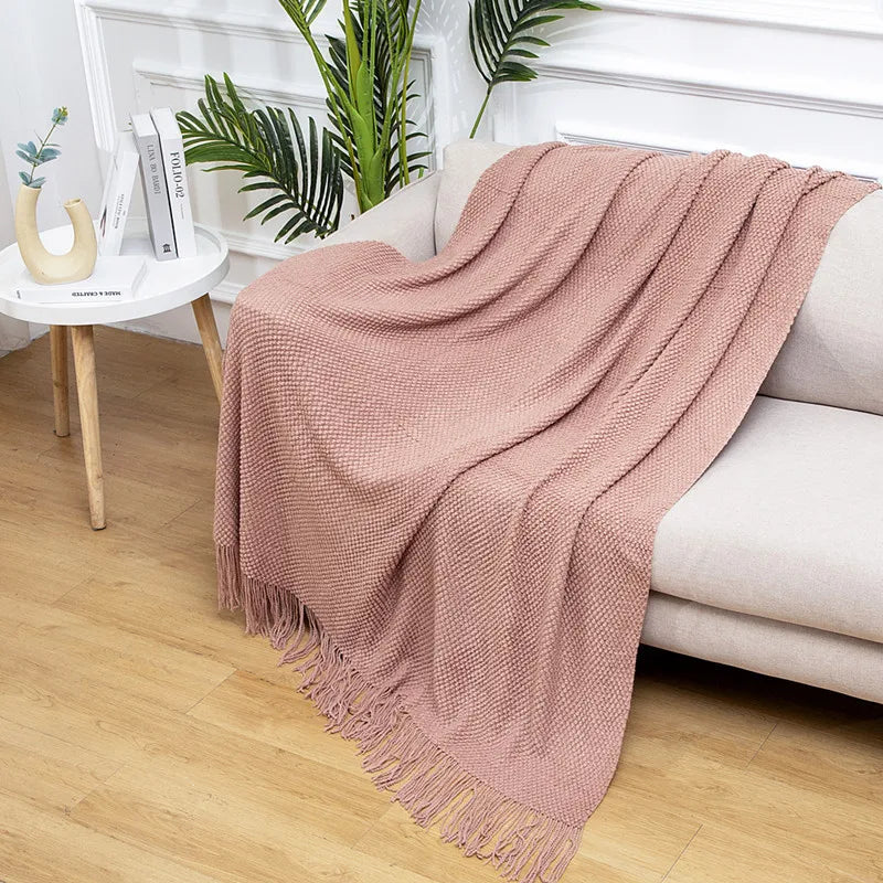 Chunky Knitted Blanket Sofa Throw Blanket With Tassels Weighted Blanket for Winter