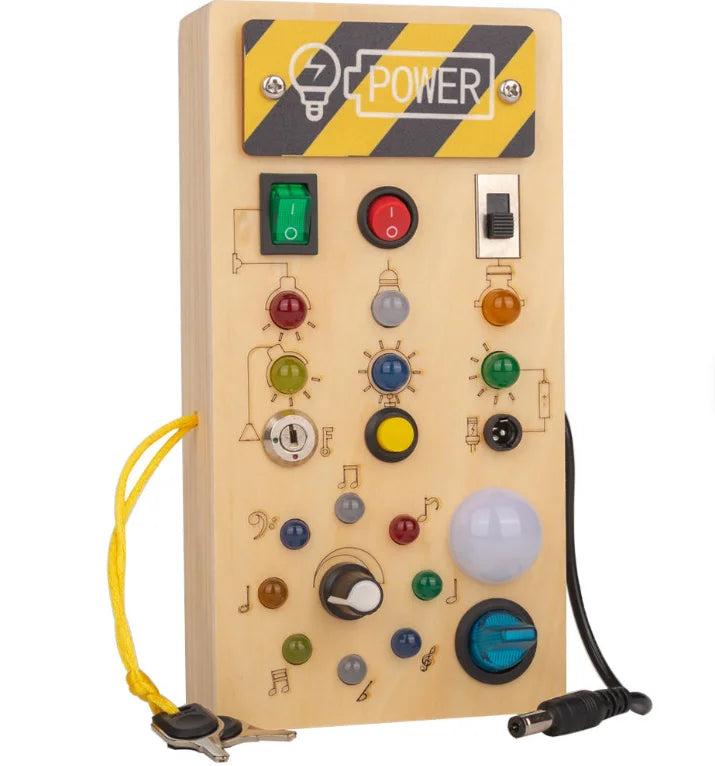 Montessori Sensory Busy Board for Toddlers LED Light Natural Wooden Activity CE Certified