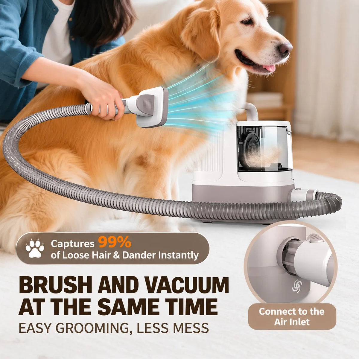 Pet Grooming Vacuum and Dryer Kit with 9 Attachments and Adjustable Temperature for Dog