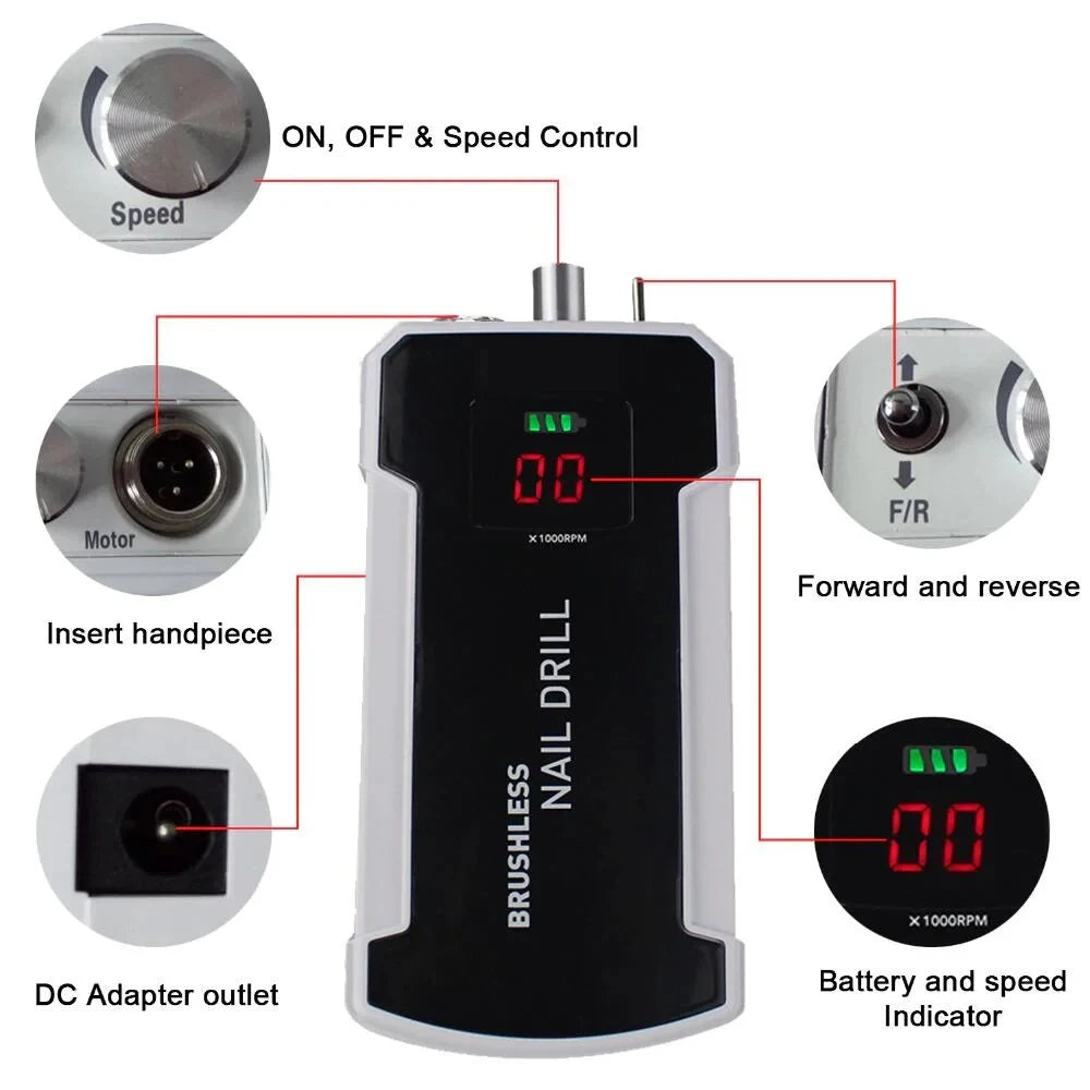 Professional High Speed 35000Rpm Portable Electric Rechargeable Nail Drill Machine