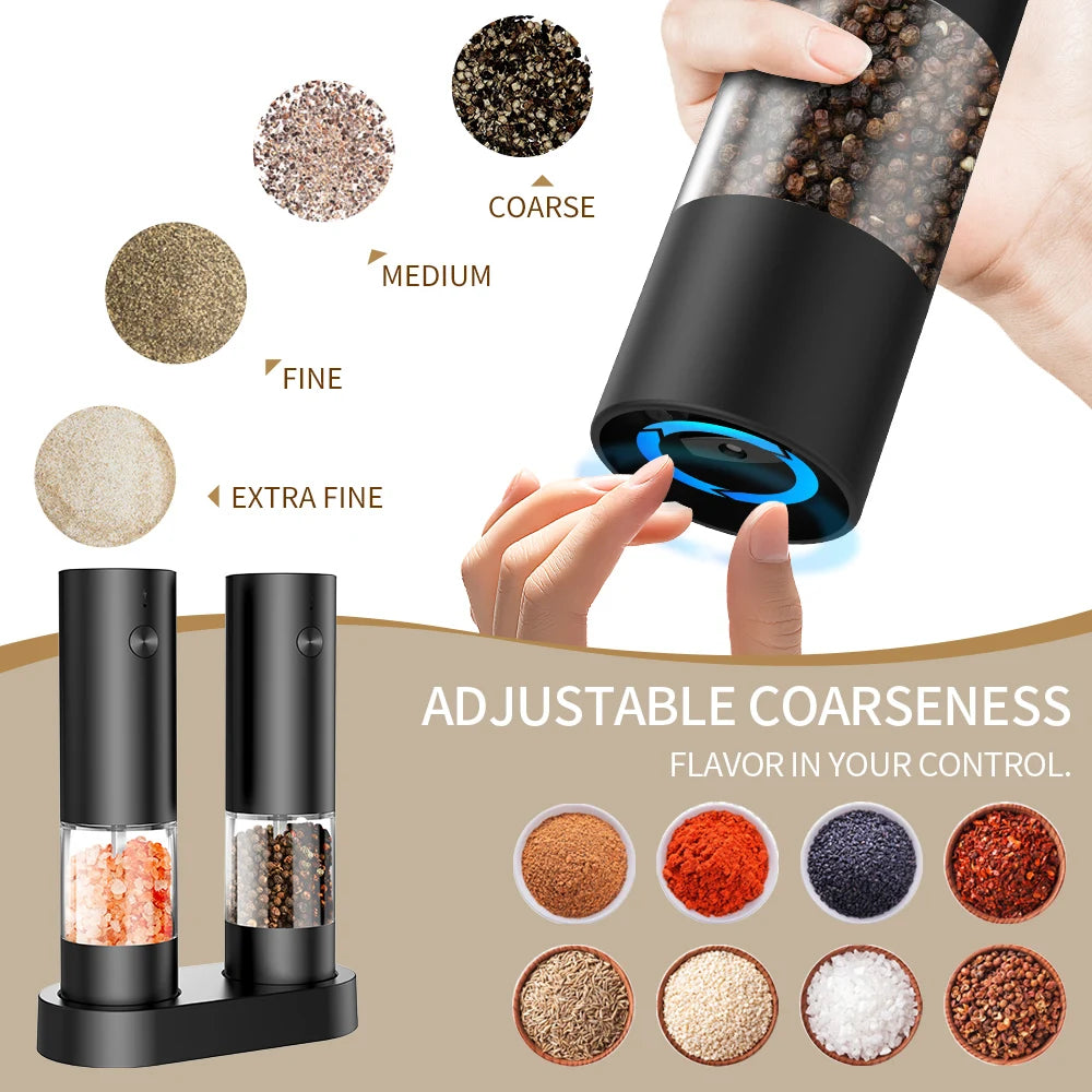 Electric Salt and Pepper Grinder Set Automatic USB Battery Pepper Mill Shakers Easy