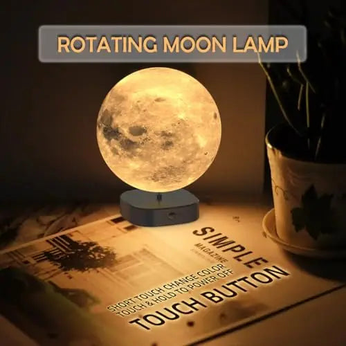 Moon Lamp, 6 Inch 3D Printed Floating Moon Lamp Auto Light Up with Self Rotating, Moon
