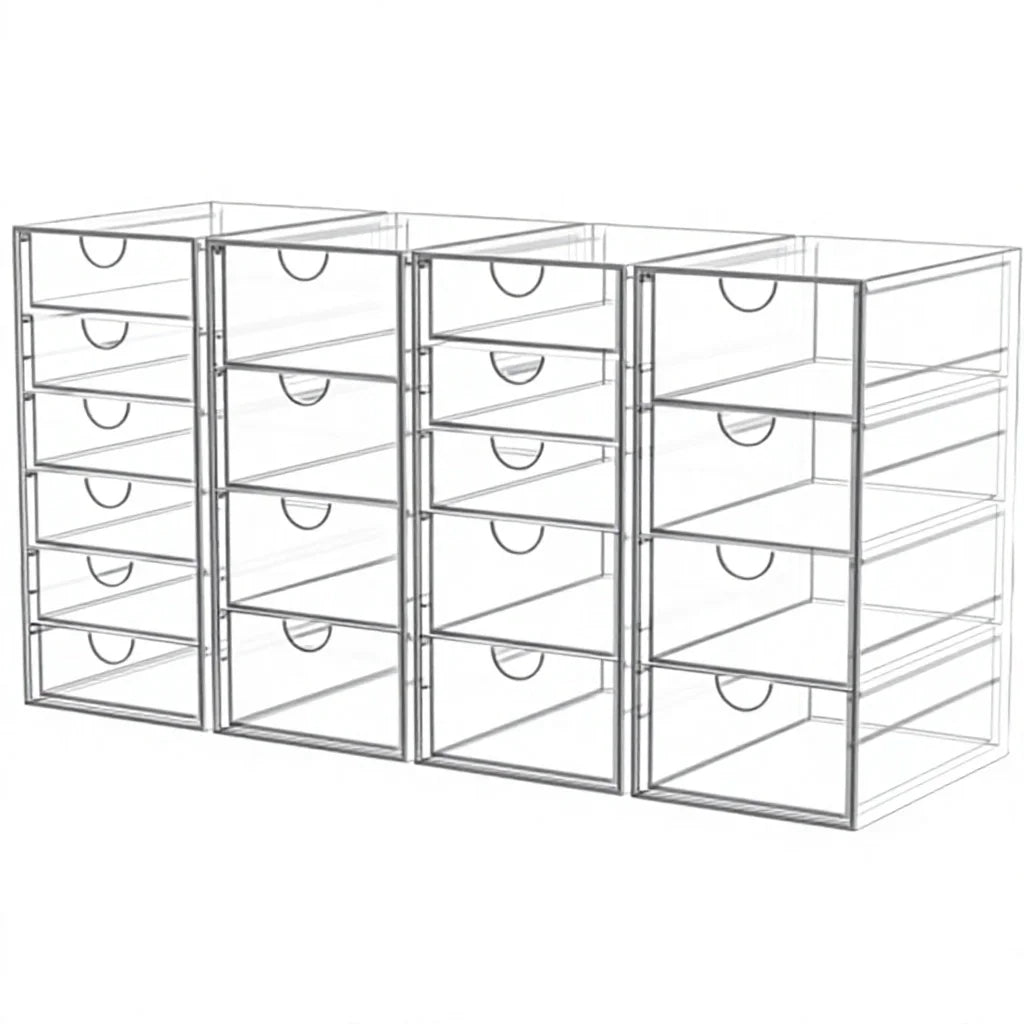 Elegant Acrylic Makeup Organizer 19 Drawers 4 Pack Clear Storage for Bathroom Vanity