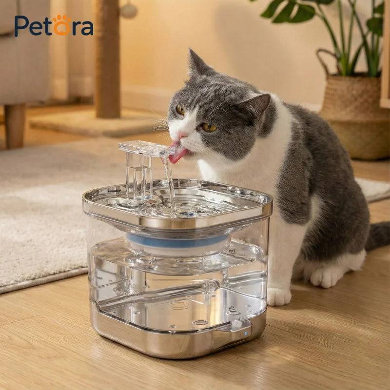 Quiet Cat Water Fountain 2L with Visible Tank and Automatic Water Flow