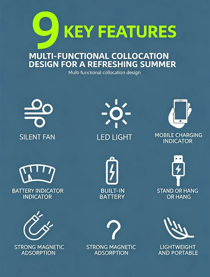 New Portable Camping Fan with LED Light USB Rechargeable Hanging Tent Fan for Outdoor