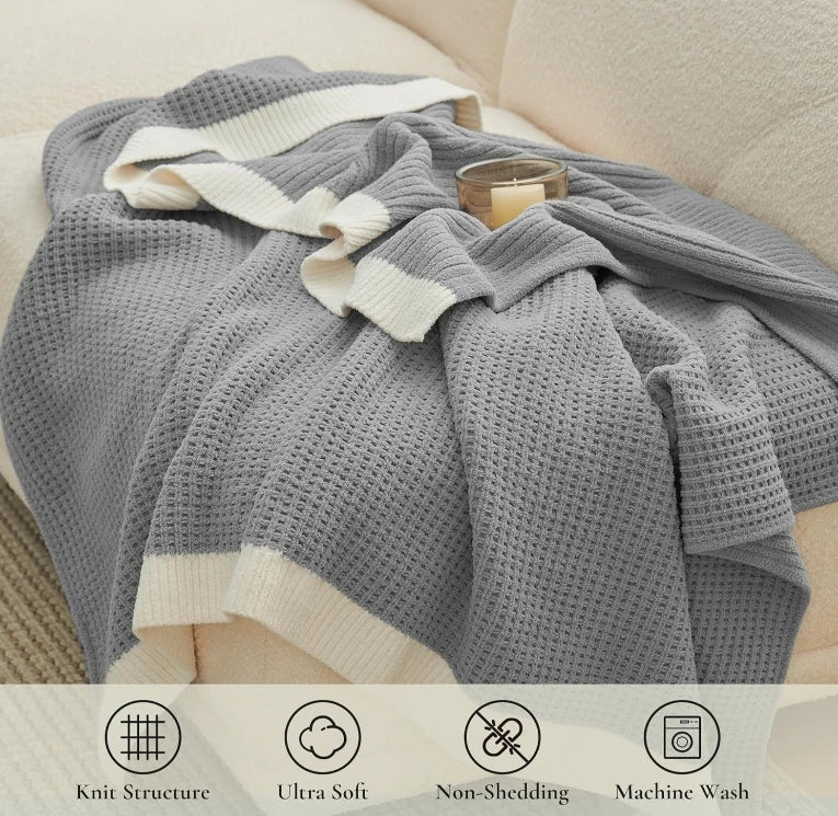 100% Cotton Knit Chunky Blanket Lightweight Breathable Cozy Summer Blankets for Bed
