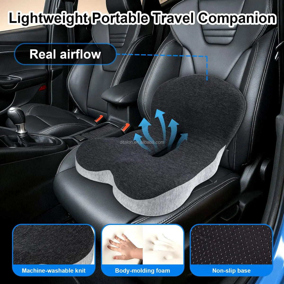 Memory Foam Lumbar Pillow and Coccyx Seat Cushion, Anti-Static, Gray
