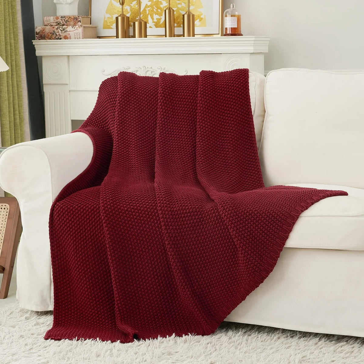 Chunky Cable Knit Throw Blanket for Bedding Couch Sofa Home Decor