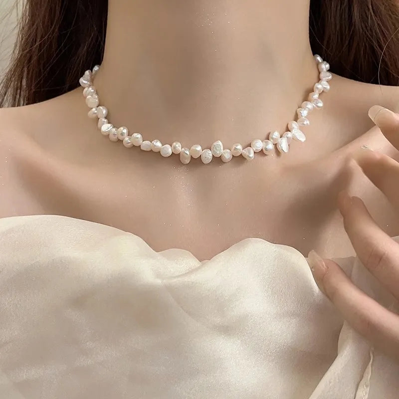 Elegant 18k Gold Plated Stainless Steel Chain Baroque Small Rice Grain Irregular Shaped