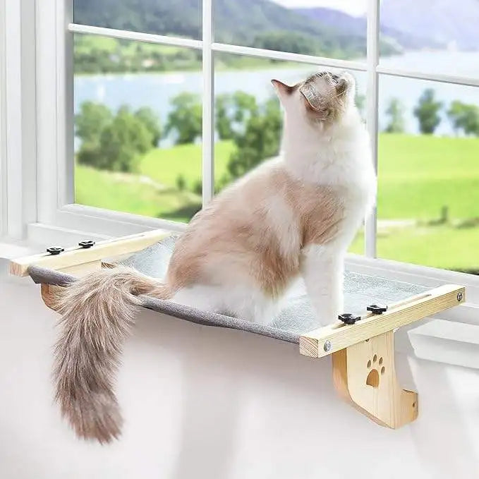 Adjustable Elevated Modern Cat Hammock Window Perch Wooden Frame Pet Bed Carton Packed