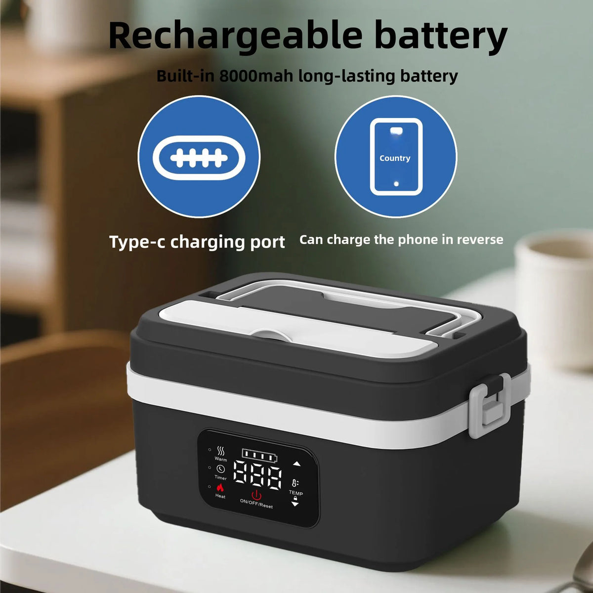 USB Electric Heating Lunch Box with Double-Layer Insulation 1L Capacity for Office