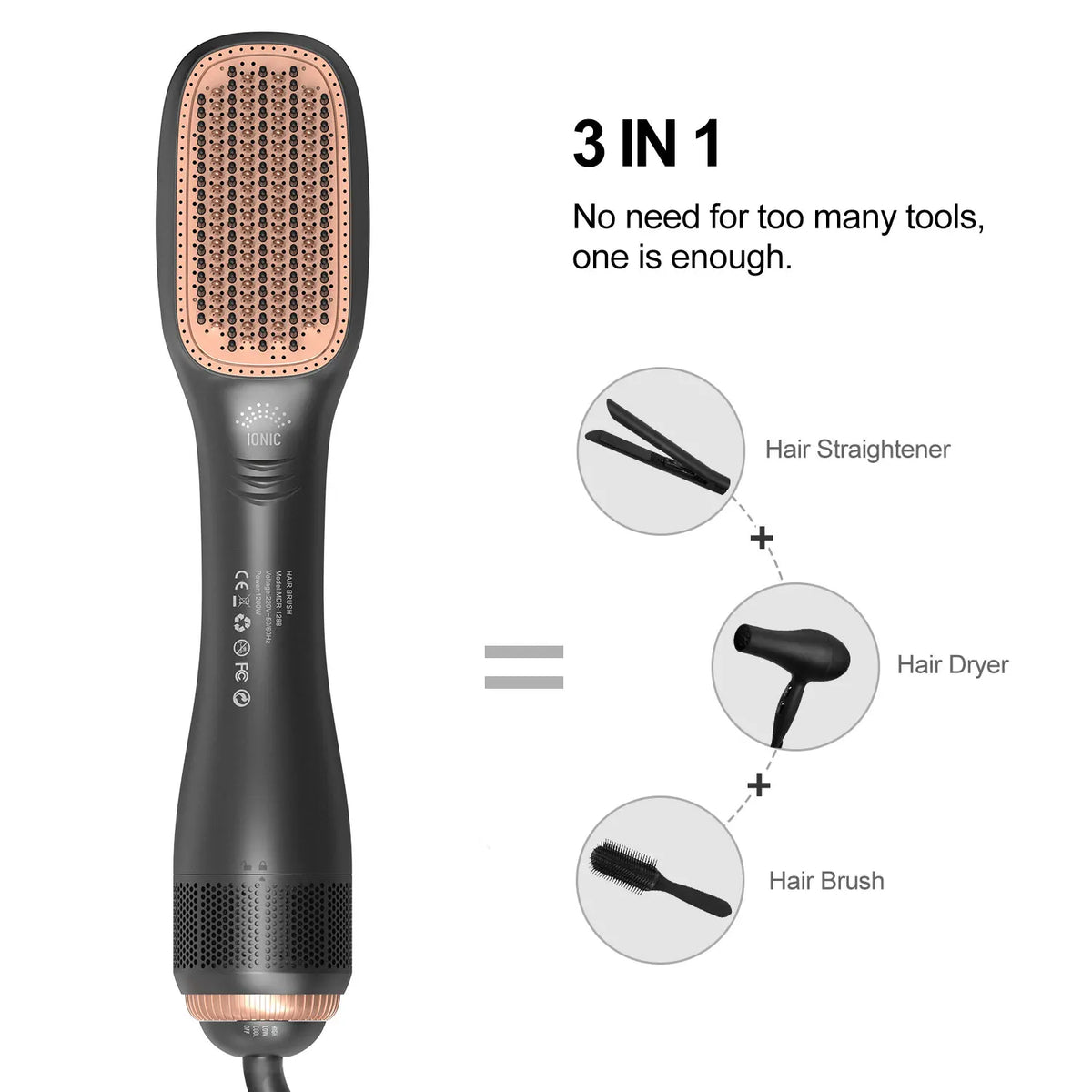 3 in 1 Hot Air Comb Hair Dryer Brush Blow Dryer Hair Curler Straightener Multi-Function