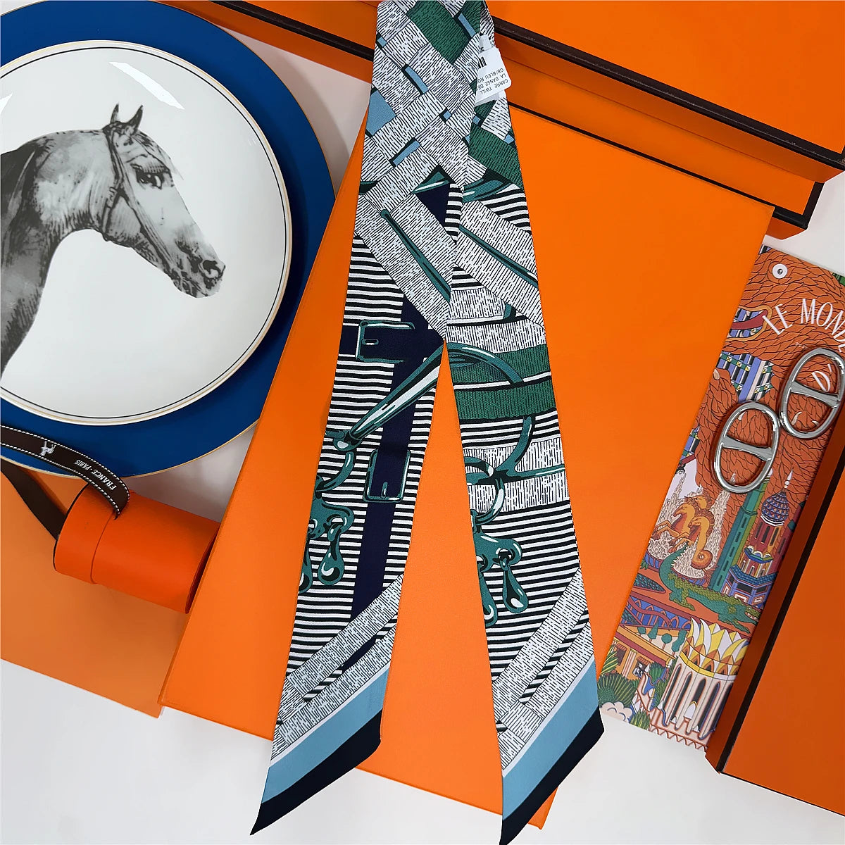 5*86 Cm Neck 100% Silk Scarf Custom Printing Scarves Designer Head Bag Women Stylish