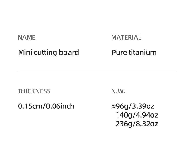 Food-Grade Titanium Camping Cutting Board Lightweight Compact Chopping Board Nestable