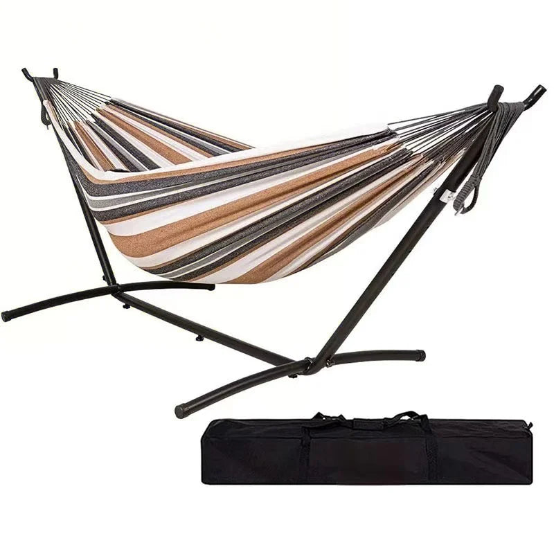 New Striped Canvas Hammock with Stand Breathable & Wear-Resistant Camping Hiking 2 Person