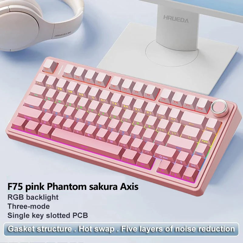 F75 75% Customized Mechanical Keyboard Full Key Hot Swap 2.4 Wireless Three Mode Keyboard