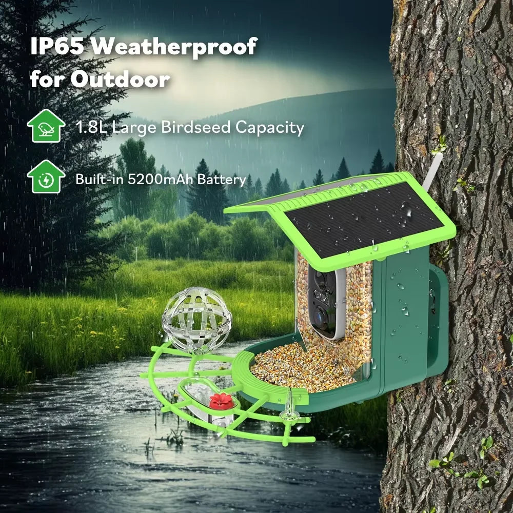 Solar Powered Smart Bird Feeder with HD WiFi Camera AI Bird Recognition Outdoor Automatic