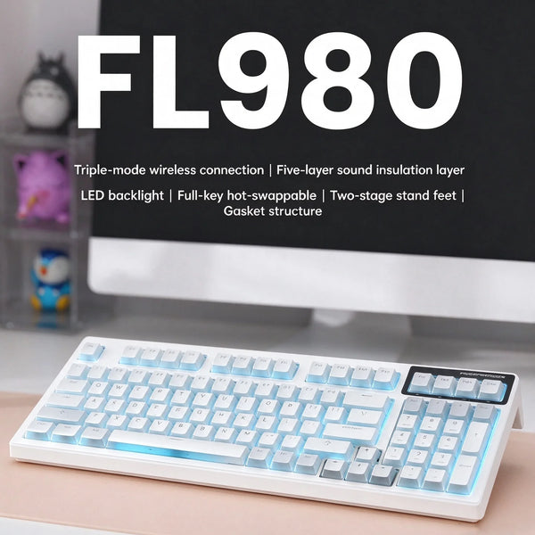 FL980 98Key Gasket Mechanical Keyboard Triple Mode Wireless Wired RGB Hot Swappable