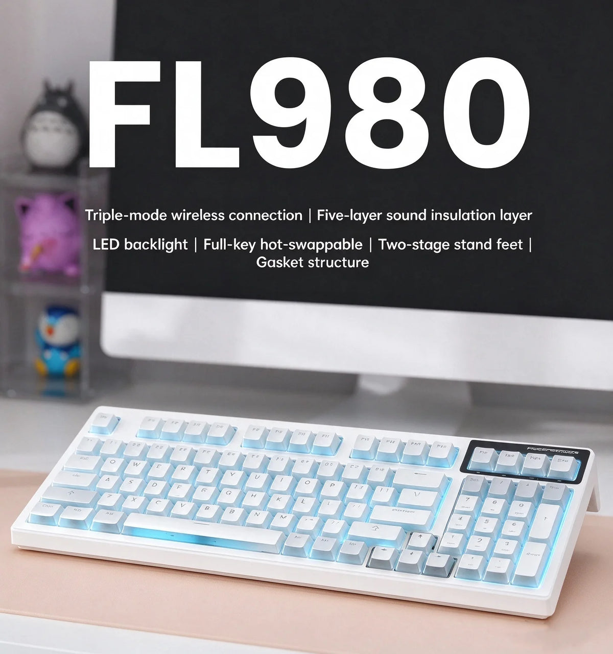 FL980 98Key Gasket Mechanical Keyboard Triple Mode Wireless Wired RGB Hot Swappable