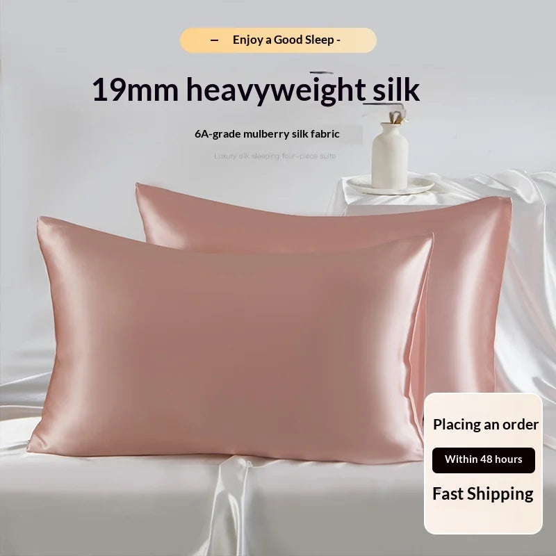 Double-Sided Satin Weave 100% Mulberry Silk Zippered Pillowcase 19 Momme for Bed Pillows