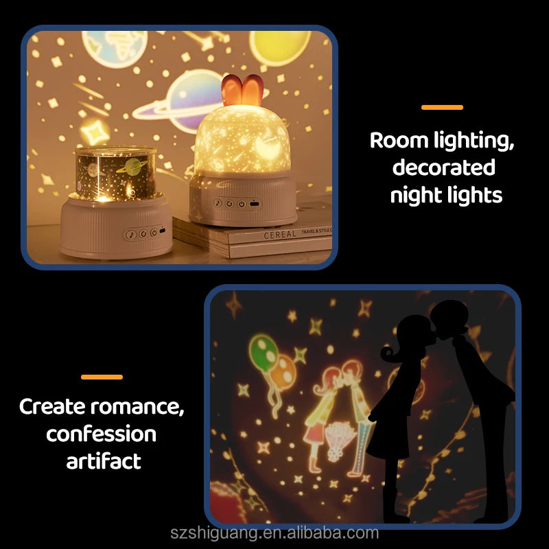Bluelight Rabbit Shaped Baby Gift Set Starry Star Projector Night Light Bunny Music Box