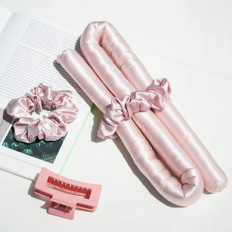 100% Mulberry Silk Hair Roller Waves Curling Rod Headband Scrunchie Set Heatless Hair