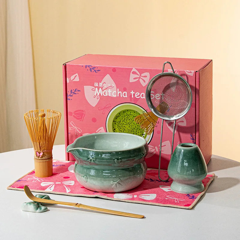 Chinese New Eco-Friendly Pink Whisk Mixing Kits Matcha Gift Set 5pcs Set Matcha Tea Set