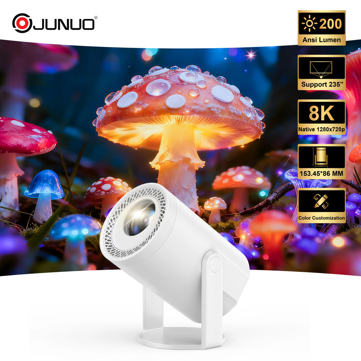 Turn1 Allwinner 723 Mobile Android 14 LED Mini Projector 235 Inch 5G WiFi Home Theater