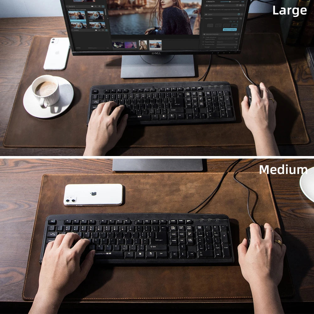 Custom Crazy Horse Leather Laptop Mouse Mat Oversize Anti Slip Office Desktop Computer