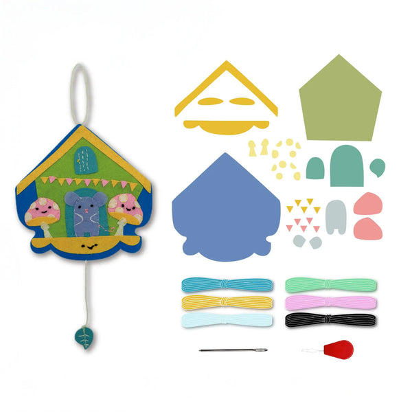 Kids DIY Sewing Craft Toy, Make Your Own Mouse House Felt Hanging Flag Kit Educational
