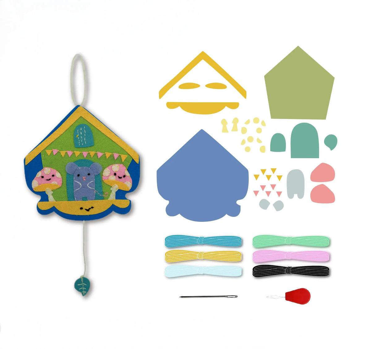 Kids DIY Sewing Craft Toy, Make Your Own Mouse House Felt Hanging Flag Kit Educational