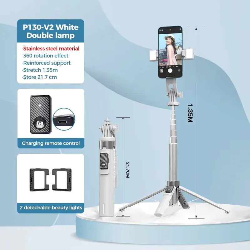 P130 135CM 4-Legs Mini Smart Selfie Stick with 360 Rotation Auto Face Detection Selfie