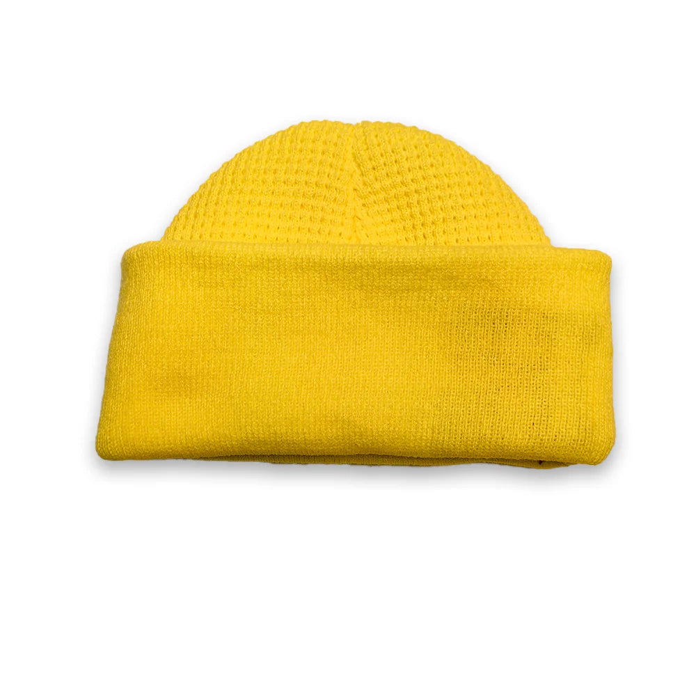 Thermal Good Elasticity Acrylic Flat Embroidery Waffle Knitted Beanie Skull Cap