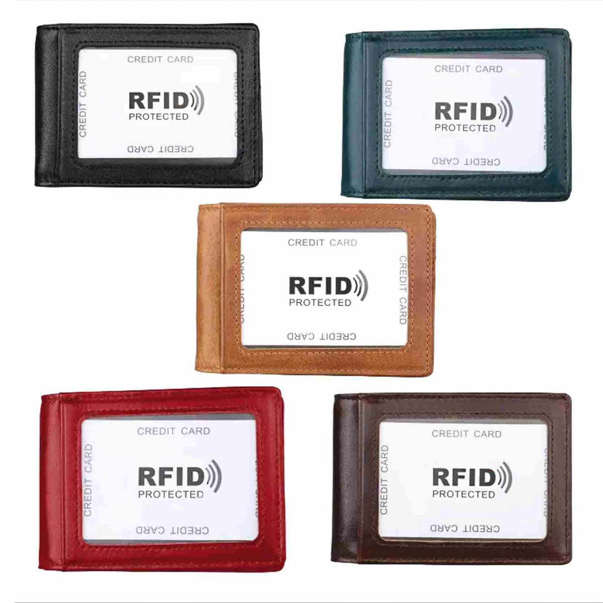 Men'S RFID Blocking Black Genuine Cowhide Leather Slim Wallet Vintage Retro ID Photo Card