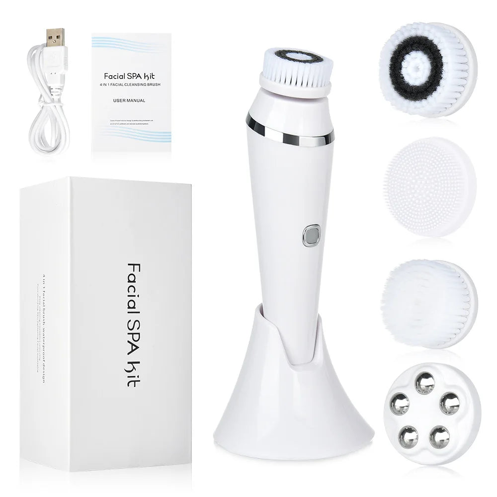4 in 1 Sonic Electric Vibrating Face Wash Brush Deep Cleansing Silicone Face Cleaner