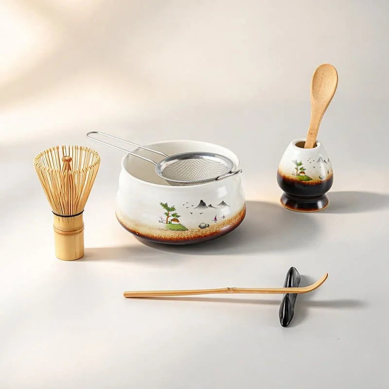 Price Custom Print Artistic Landscape Ceramic Matcha Bowl Bamboo Whisk Gift Set